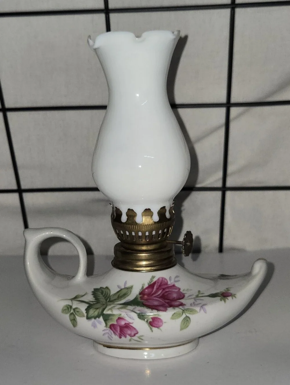 Vintage Miniature White Porcelain  Genie Oil Lamp